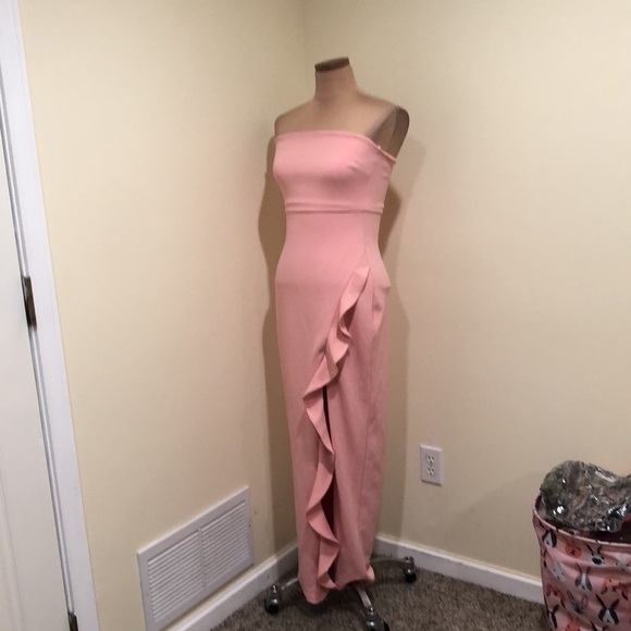 Lulus After Hours Maxi Dress Size Small Pastel Blush Pink Ruffle Strapless Gown - Picture 3 of 10